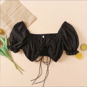 SHEIN Tie front puff sleeve crop top.